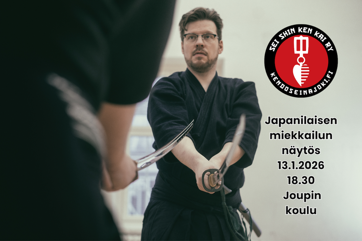 Näytösjuliste. Kuvassa kaksi kendokaa tekemässä kendo kataa